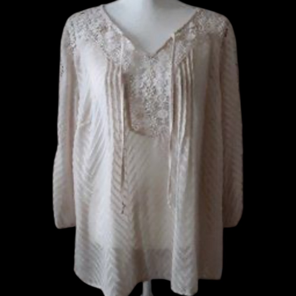 Sheer Bila Boho Top crochet lacy xl flowy soft pink 3/4 sleeves